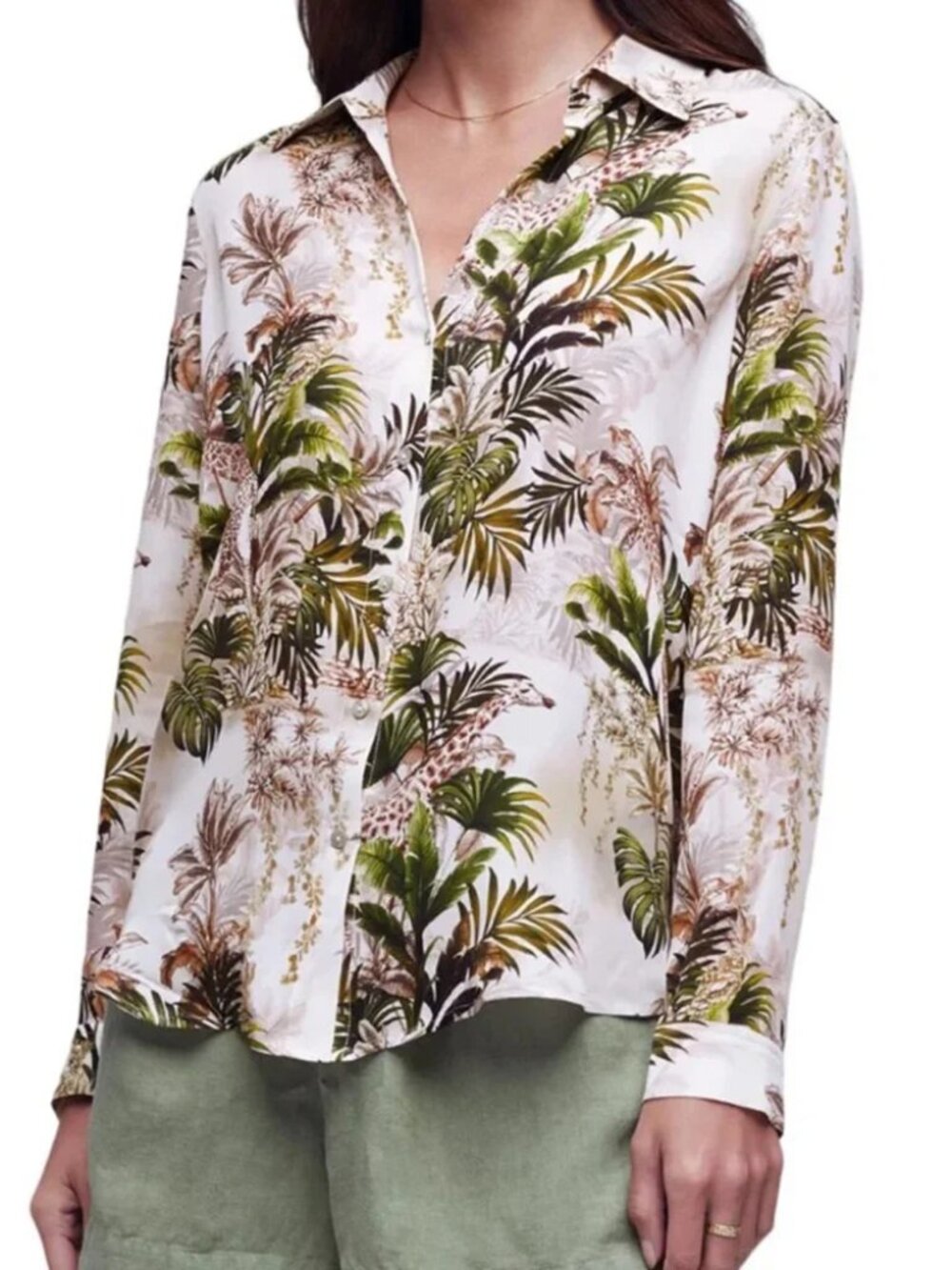 L'agence Nina Jungle Print Silk Blouse Antique White S NWOT - Picture 6 of 8